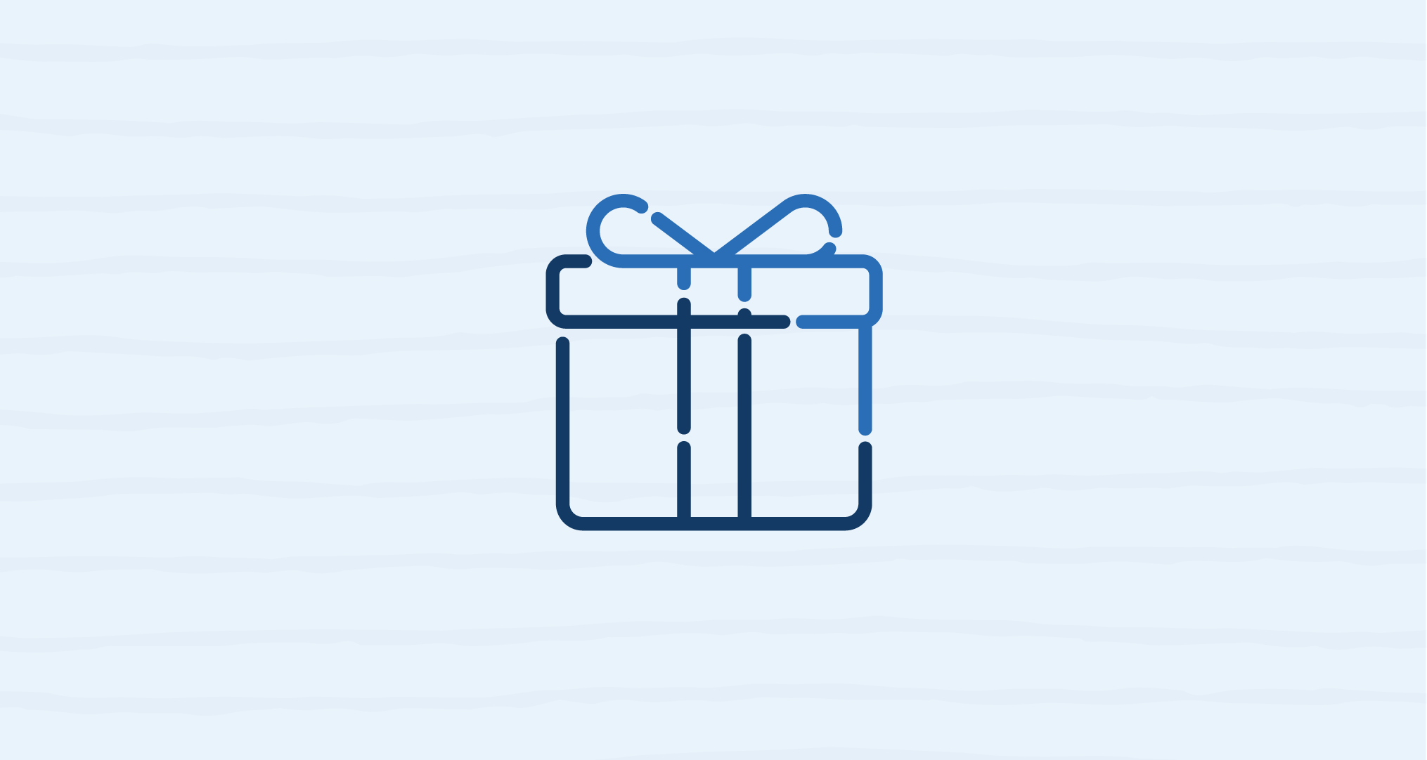 Simple blue line drawing of a gift box with a bow on top.